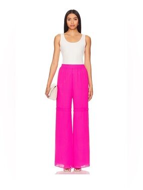 Amanda Uprichard Sarasota Pants Hot Pink Size M NWT Wide Leg Sheer Overlay